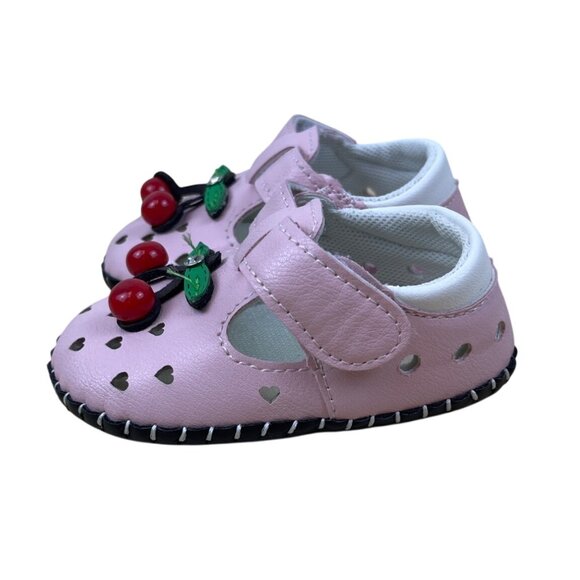 Xinqi Baby Girls Pink Cherry Design Heart Cutouts & Adhesive Strap Shoes Sz 16 - Picture 5 of 7